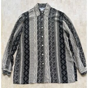 Vintage Galliano Italy Geometric Silk Long Sleeve Button-Up Shirt Abstract Large
